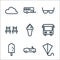 Holiday line icons. linear set. quality vector line set such as kite, car, ice cream, bus, ice cream, chairs, spectacles, caravan