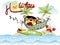 Holiday in little island with funny pets cartoon vector