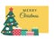 Holiday Marry Christmas with fir and gifts banner. Buying, receiving, giving gifts. Celebration Christmas and New Years