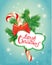 Holiday New Year greeting Card with xmas candy, frame