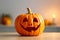 holiday orange isolated background face smile lantern head halloween pumpkin decoration. Generative AI.
