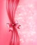 Holiday pink background with gift glossy bow and r