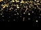 Holiday realistic gold confetti flying on black background.