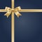 Holiday ribbon with knot soft golden bow on dark blue. vector