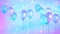 Holiday seamless blue and purple background with flying balloons and shining confettis.