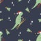 Holiday seamless pattern with cute dinos having fun at ski. Christmas background for different designs