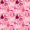 Holiday Seamless pattern for girls. Princess Room - glamour accessories, gift boxes, pictures. Princess - silhouettes on pink