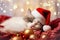 Holiday Serenity: Sleeping spotted Kitten in Santa Hat and Christmas Decor - Generative AI