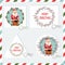 Holiday set of backgrounds. stamps with Santa going down to chimney