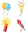 Holiday set firecracker,balloon,popper party isolated vector ill