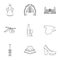 Holiday in Spain icons set, outline style