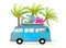 Holiday summer trip bus for beach tropical vacation with luggage