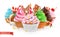 Holiday. Sweet dessert. Cake, cupcake. 3d vector