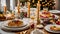 Holiday table different Christmas snacks celebration cuisine appetizer decoration gourmet