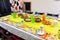 Holiday table with snacks, children holiday celebration