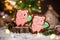 Holiday traditional food bakery. Gingerbread two lucky pink pig