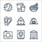 Holiday and travel line icons. linear set. quality vector line set such as apartment, passport, camera, mountain, ship, sandals,