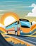 Holiday Travel Series - Colorful Abstract Art Image of Bus Road Trip, created with Generative AI technology