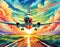 Holiday Travel Series - Colorful Abstract Art Vector Image of Air Transport