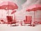 holiday umbrella vacation retro chair summer parasol sand pink sun. Generative AI.