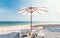 Holiday vacation with beautiful beach summer and deck chairs with umbrella