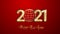 Holiday vector illustration of gold metal numbers 2021on a festive dark red background