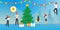 Holiday Vector illustration of group of business people are preparing for the Christmas party and decorating Christmas tree