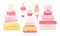 Holiday vector set of different sweet elements for a festive design. Collection of cakes, cupcakes, muffins