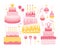 Holiday vector set of different sweet elements for a festive design. Collection of cakes  cupcakes  muffins  strawberries with