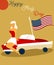 Holiday vintage poster with pin up girl, cadillac and american flag for Flag Day USA