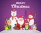 Holiday winter background. Christmas characters santa penguin white arctic bear character snow wildlife animals in