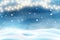 Holiday winter snow, christmas scene. Snowy night lights, outdoor sky celebration landscape with gerland, frozen tree