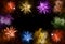 Holidays banner. Colorful fireworks dark night sky. Happy New Ye