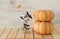 Holidays Halloween image. pumpkins and bats over wooden white table