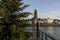 Holidays with large Christmas tree in front of city skyline of Deventer