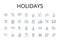 Holidays line icons collection. Vacations, Getaways, Festivals, Celebrations, Breaks, Retreats, Time off vector and