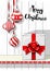 Holidays motive, Christmas decorations and big white gift box with red ribbon, illustration