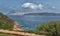 Holidays in Sardinia Sardegna, Italy. Aerial panoramic view of the beach and sea near San Teodoro.