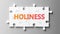 Holiness complex like a puzzle - pictured as word Holiness on a puzzle pieces to show that Holiness can be difficult and needs