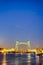 Holland Destinations. Illuminated Koninginnebrug Bridge in Rotterdam During Blue Hour