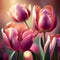 Holland\\\'s Pink tulips bloom in an orangery spring season at blurry background, closeup