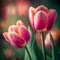 Holland\\\'s Pink tulips bloom in an orangery spring season at blurry background, closeup