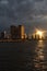 Holland Tunnel Ventilation Shaft and Pier 34 at Hudson River Park in New York City during a Sunset