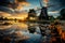 Holland windmill, water mirrored