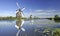 Holland windmills on the riverside