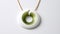 Hollow Circle Pendant With Green Leaves In White - Joyce Kozloff Style