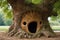 hollowed-out oak tree trunk hosting woodland critters habitats