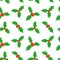 Holly berry. Seamless pattern with European christmas holly berry. Christmas mistletoe. Vector