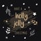 Holly jolly black golden christmas greeting card lettering white background