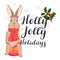 Holly jolly holidays. lettering with a cute bunny and snowflakes